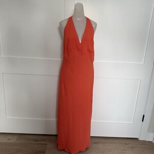 NWT MANGO Bristol Halter-Neck Maxi Dress Orange/Coral SIZE 10/XL
